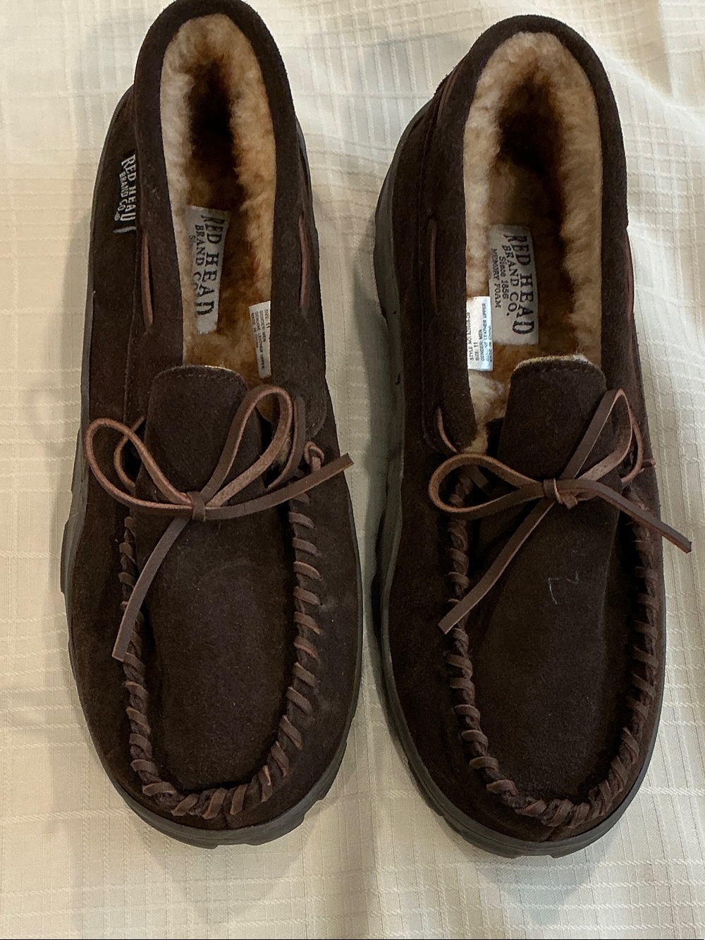 RedHead Dark Brown Suede Moccasin Slip-On Loafers with Shearling